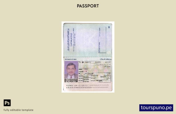 Plantilla de pasaporte de Omán () lista para imprimir